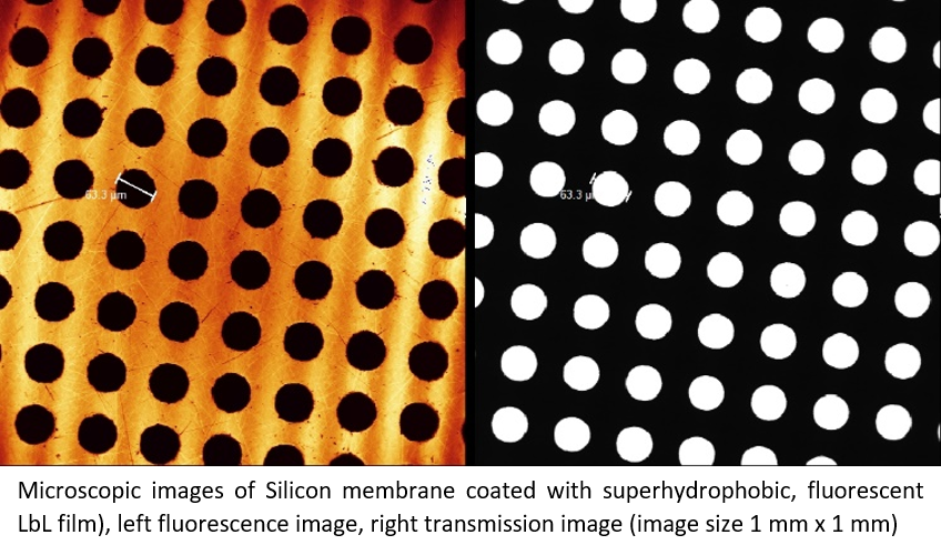 Superhydrophobic coatings of silicone wafers with pores to prevent the passage of aqueous liquids